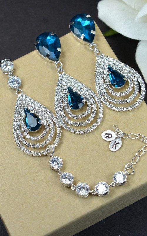 Свадьба - Navy blue,sapphire blue Wedding Jewelry Bridesmaid Gift Bridesmaid Jewelry Bridal Jewelry tear drop bridal navy  blue set,bridesmaid gift