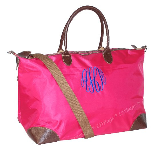 زفاف - Classic Collection Overnight Weekender Tote Bag, Monogrammed Tote Bag, Bridesmaid Tote, Nylon Tote Bag, Fuchsia Tote Bag Single Pocket