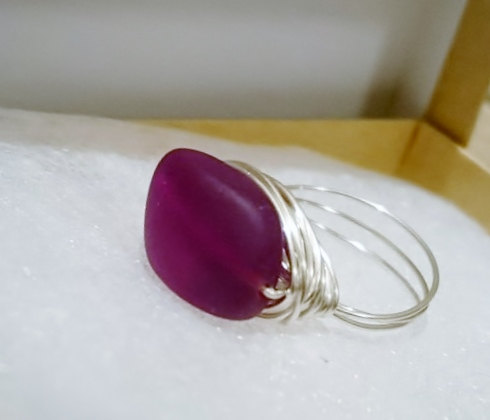 Wedding - Red Glass Ring, Silver Ring Tumbled Glass Ring, Red Ring, Sea Glass Ring, Tumbled Sea Glass Jewelry, Wire Wrapped Ring, Bridal Jewelry