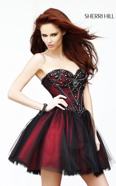 Hochzeit - Black Red Sweetheart Homecoming Dress Sherri Hill 21156