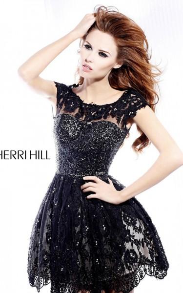 Wedding - Black Sherri Hill 2957 Short Lace Homecoming Skirt