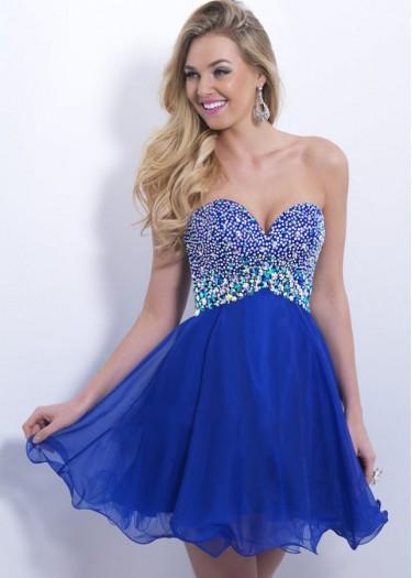 Mariage - Fashion Cheap Royal Blue Ruffled A Line Crystals Stones Cocktail Dress