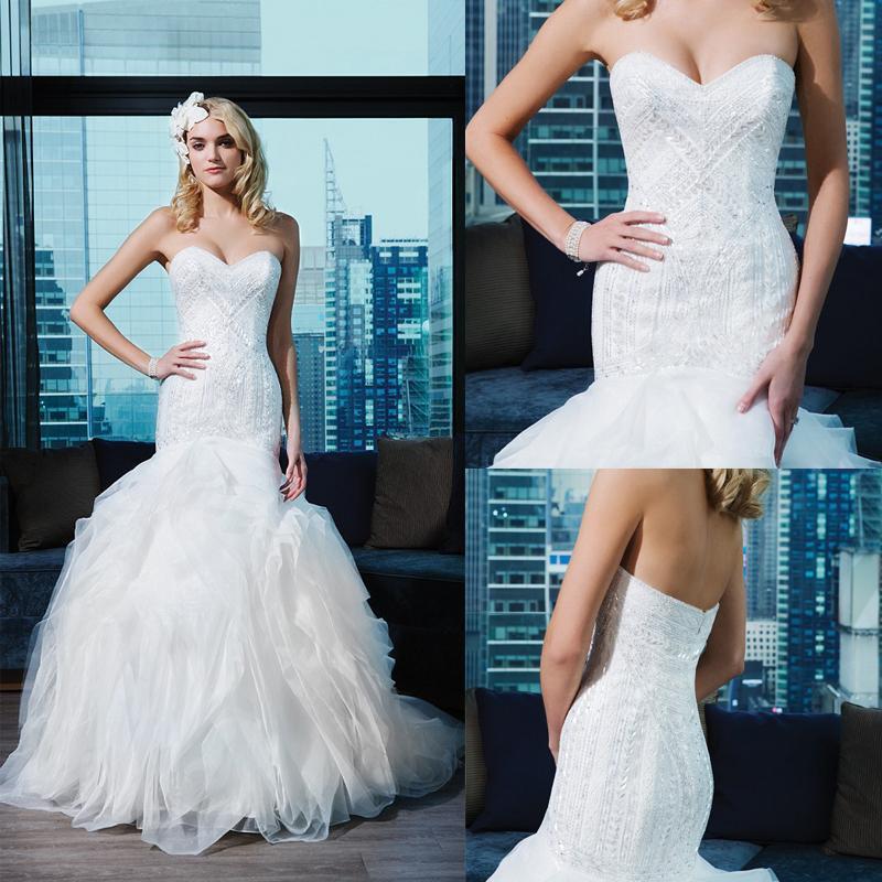 Wedding - Vintage 2015 Mermaid Wedding Dresses Organza Applique Ruffles Sweetheart Sweep Train Beads Appliques Garden Bridal Gowns Dress Custom Made Online with $130.84/Piece on Hjklp88's Store 