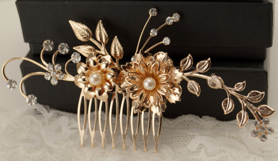 Свадьба - Rose gold Bridal hair comb-Vintage inspired art deco Swarovski crystla bridal hair comb-Vintage wedding-Gatsby hair comb-Bridal headpiece