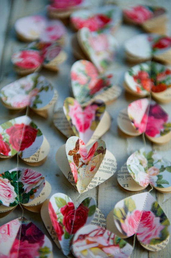 زفاف - 10 FEET Garland, RED ROSES, Paper Garland, Wedding Decoration, Floral Garland, Flowers And Hearts Garland, Bridal Party Decor