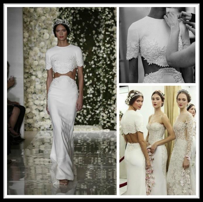 Wedding - Modern Reem Acra 2015 Fall White Mermaid Wedding Dresses Satin Lace Short Sleeve Crystal Two Pieces Sweep Train Party Dress Bridal Gowns Online with $126.39/Piece on Hjklp88's Store 