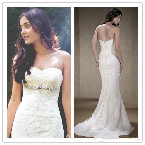 Hochzeit - Custom Made 2015 Lace Mermaid Wedding Dresses Lace Up Beads Spring Applique Sweetheart Sweep Train Church Formal Bridal Gown Custom Online with $129.06/Piece on Hjklp88's Store 