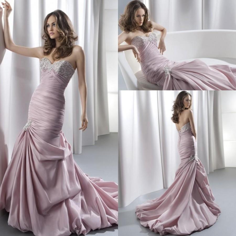 Mariage - Blush Mermaid 2015 Weding Dresses Ball Gowns Bridal Party Dress Draped Crystal Pleated Color Lace Up Sweep Train Cheap Vintage Formal Online with $132.62/Piece on Hjklp88's Store 