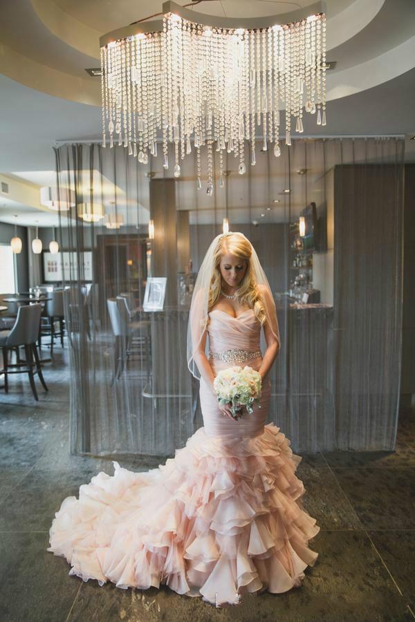 زفاف - Exquisite Mermaid 2015 Blush Weding Dresses Pink Cascading Ruffle Tier Ball Gowns Bridal Dress Crystal Sash Pleated Sweep Train Cheap Online with $133.51/Piece on Hjklp88's Store 