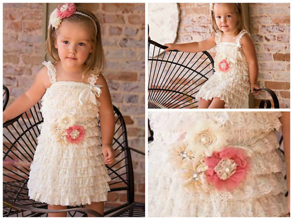Hochzeit - Ivory Flower Girl Dress // Rustic Flower Girl Dress // Ivory Petti Dress // Lace Petti Dresses