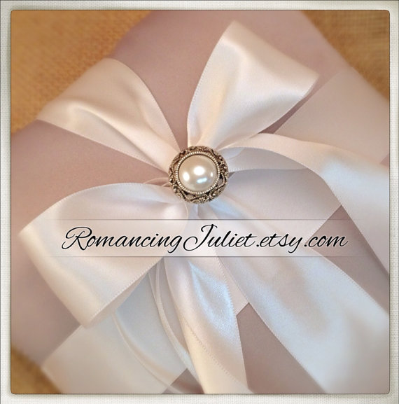 Wedding - Romantic Satin Elite Ring Bearer Pillow with Delicate Pearl Accent...You Choose the Colors...BOGO Half Off...shown silver gray/white 