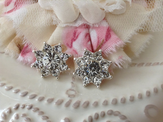 زفاف - 10pc - 17mm Silver Metal Crystal Flower / Snowflakes Shaped Rhinestone Buttons - wedding / hair / dress / garment accessories Flower Center.