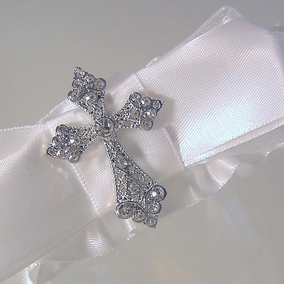 Свадьба - Wedding  garter Christian Cross wedding garter silver