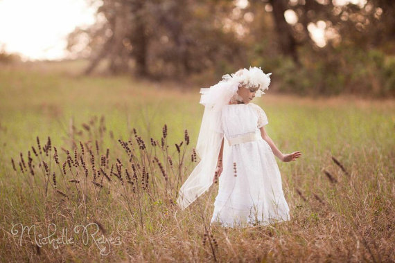 Wedding - Flower Girl Dress  -  Boho White and Cream Lace Dresses for girls