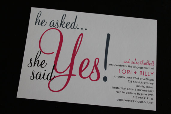 Wedding - She Said Yes - Set of 15 Custom Printed Engagement Party Invitations with Envelopes