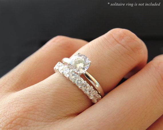 زفاف - 12 stone Wedding Band ONLY, 3/4 CT Man Made Diamond Simulants, Anniversary, Engagement, Birthstone, Promise Ring Sterling Silver or 14k Gold