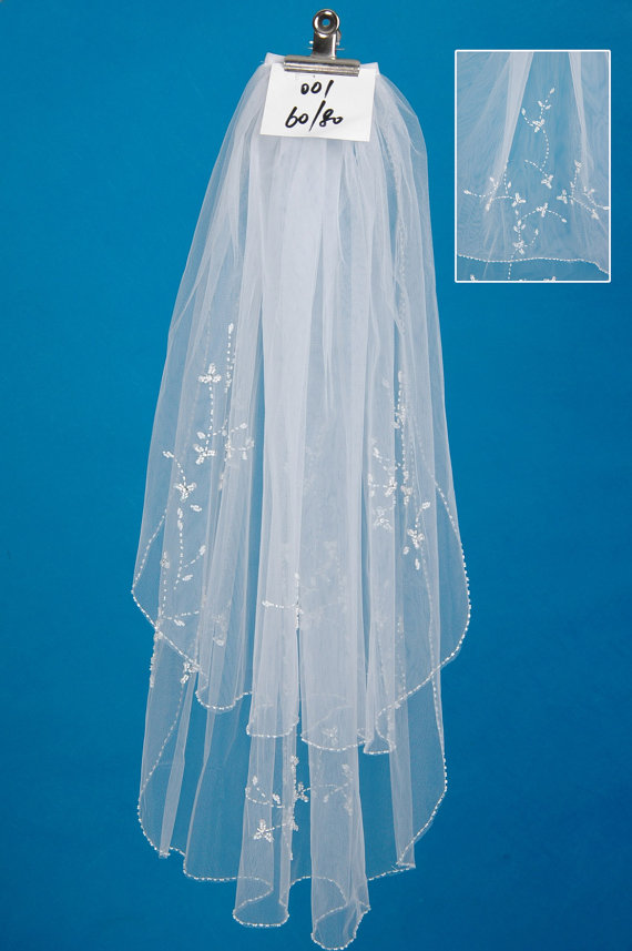 Wedding - Handworked Beaded Edge Wedding Veil 2014, White Wedding Veil, Ivory Wedding Veil