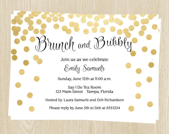 Hochzeit - Brunch and Bubbly Bridal Shower Invitations, Wedding, Gold, White, Set of 10 Printed Cards, FREE Shipping, BRABY, Brunch and Bubbly