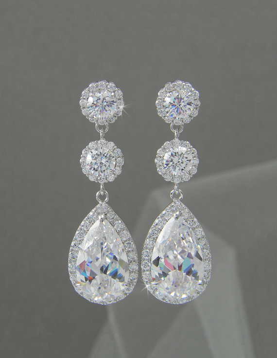 Wedding - Crystal Bridal Earrings, Wedding earrings, Long Bridal earrings, Bridesmaids, Swarovski, Wedding Jewelry,  Long Crystal Stud Earrings