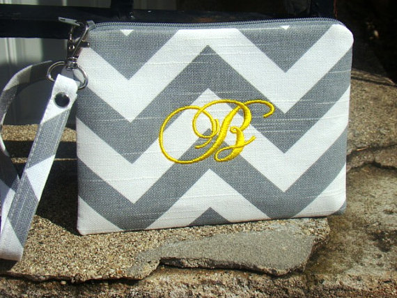 Mariage - Chevron Monogrammed Clutch, Bridal clutches, Bridesmaid gift, Wedding gift, Bridesmaid clutch, Personalized gift, Flower Girl gift, Vintage