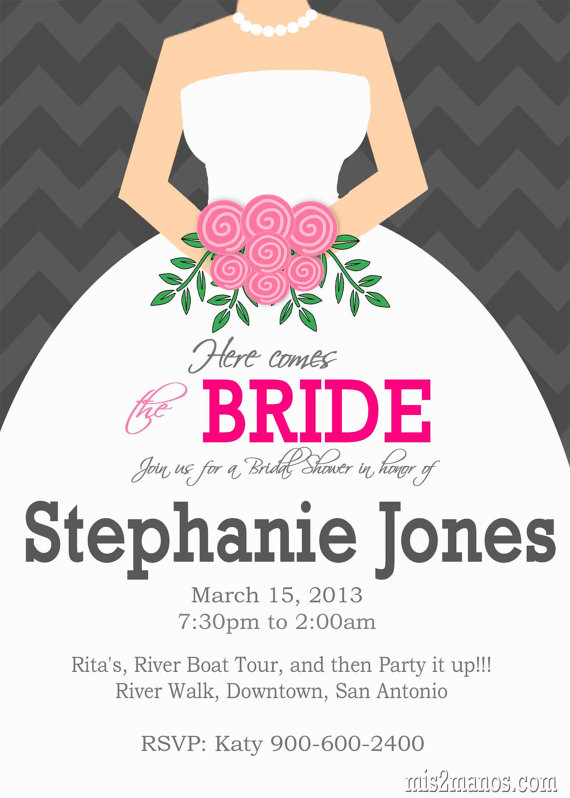 Wedding - Bridal Shower Invitation  DIY Printable Here Comes The Bride - Print at Home Despedida de Soltera Invitaciones