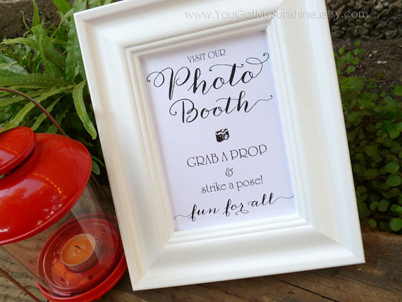 Hochzeit - Photo Booth Wedding Table Sign - Reception Decoration - Grab a Prop Strike a Pose - Camera Fun for All -Seating Signage 5x7 Unframed Print