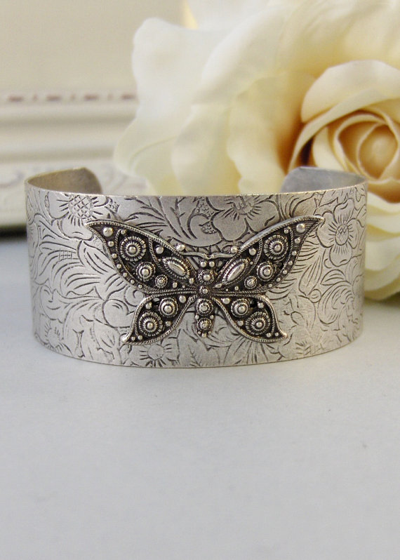 Wedding - Flutterby,Bracelet,Cuff,Silver Bracelet,Cuff Bracelet,Bracelet,Silver,Antique Bracelet,Wedding.Handmade Jewelry by valleygirldesigns.