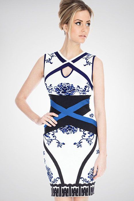 Wedding - Drop Shape Hollow Chest Classic Floral China Beauty Bandage Dress