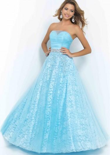 Mariage - Fashion Cheap Strapless Sheer Sweetheart Beaded Ruched Powder Blue Pro