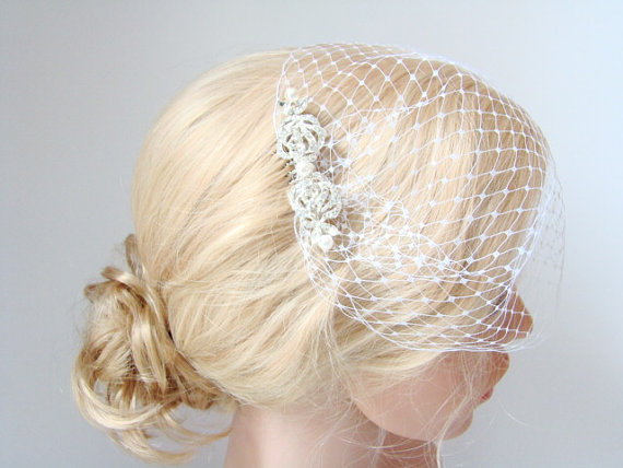زفاف - Bridal Hair Comb Birdcage Veil - Wedding Veil Fascinator - Rhinestone Comb Bridal Headpiece Hair Accessories Bridal Veil Hair Piece