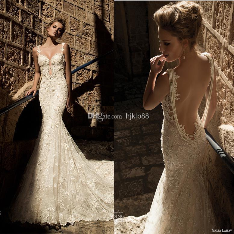 Hochzeit - 2015 New Arrival Sexy Backless Galia Lahav Wedding Dresses Vintage Lace Beads Pearls Open Back Wedding Dress Spaghetti Bridal Gown Online with $154.98/Piece on Hjklp88's Store 