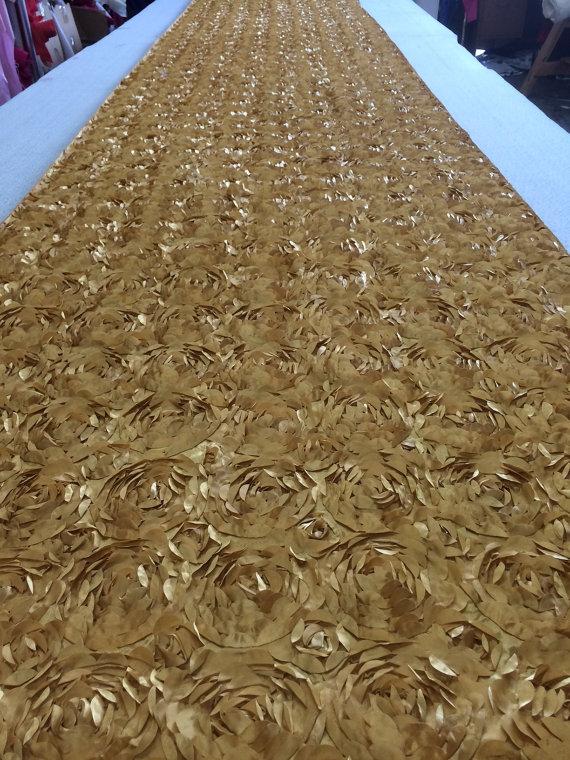 Mariage - Custom Made Gold  Tafetta  New  Rosette Petal Design  Aisle Runner 25 Feet Long