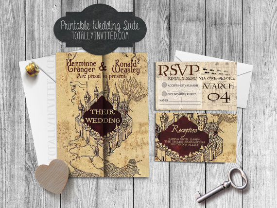 Hochzeit - Harry Potter Wedding Invitation Set Marauder's Map - PRINTABLE DIY Geek Wedding (The perfect invite for HP fans) custom digital file wizards