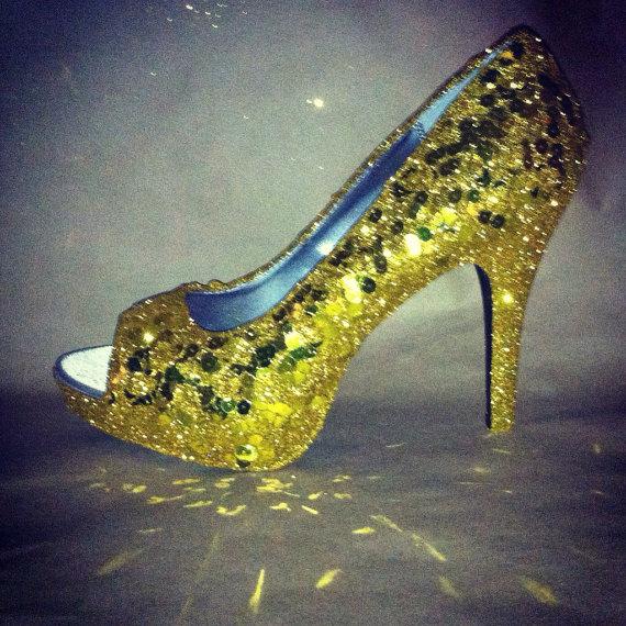 Wedding - Something New yellow wedding shoes for the bride or bridesmaids.  These sequined, jeweled, and glittered heels come in many heights/colors!