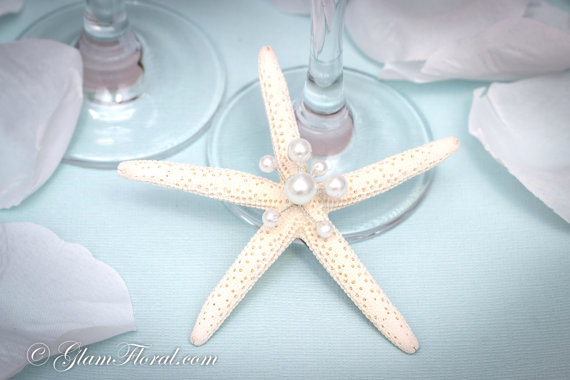 Свадьба - Natural Starfish Fascinator, cream white, light ivory, Wire wrapped with Pearls or AB glass crystals-  Pencil Starfish, Beach Wedding