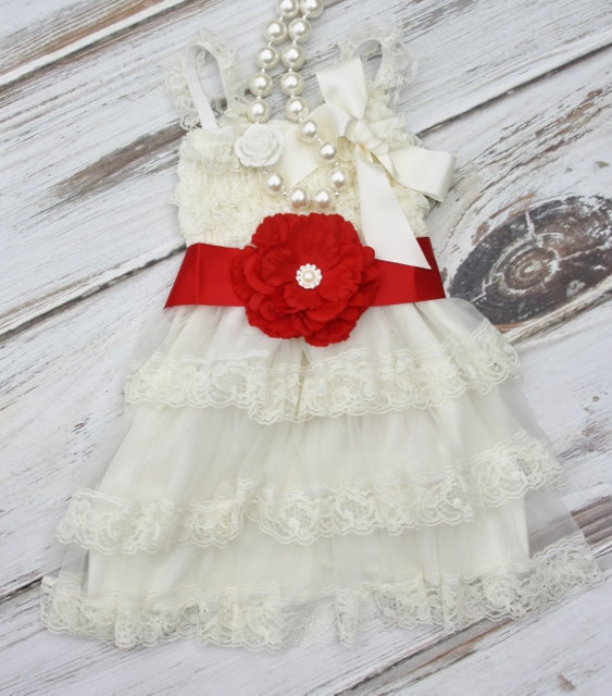 Wedding - Girls Chiffon Dress- Ivory Flower Girl Dresses- Cream flower girl dress- Lace dress- Rustic Girls Dress- Baby Lace Dress- Junior Bridesmaid