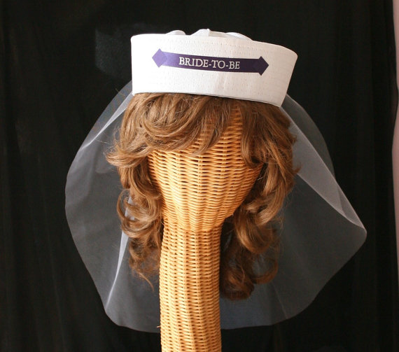 زفاف - Bride's Sailor Hat with VEIL perfect for Nautical Bridal Shower or Bachelorette Party  Style 