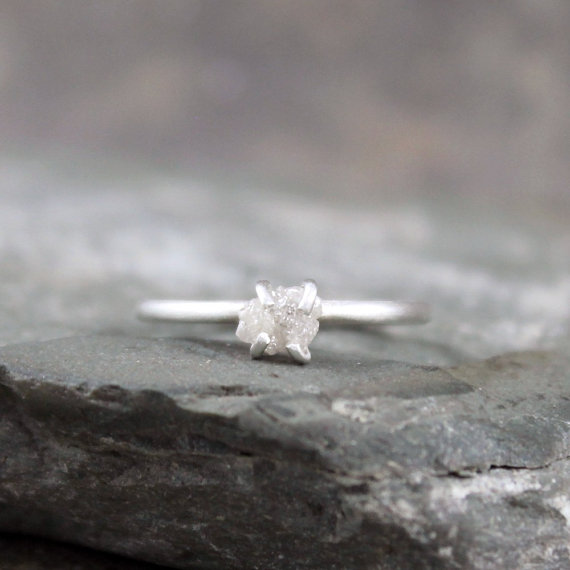 زفاف - Raw Diamond Engagement Ring - Conflict Free - Sterling Silver Matte Texture -  Stacking Ring- Raw Gemstone - April Birthstone - Promise Ring