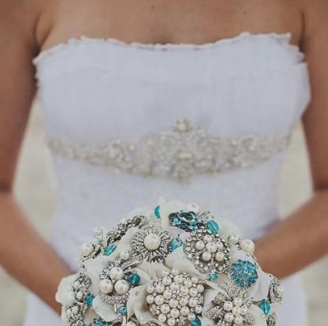 Hochzeit - Deposit on Tiffany blue brooch wedding bridal bouquet --made to order bridal bouquet