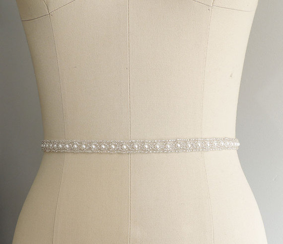 زفاف - Thin Beaded Bridal Belt Sash -Wedding gown sash - Wedding Belt, Crystal Rhinestone Belt, Bridesmaids, MOH 