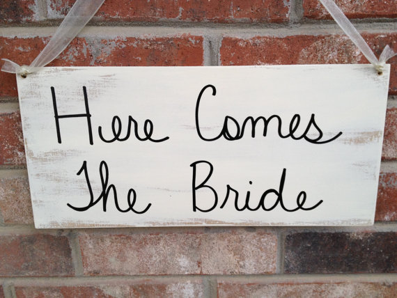 Hochzeit - Here Comes The Bride Wedding Sign, Wooden Ring Bearer and Flower Girl Signage, Bride Wedding Hanger