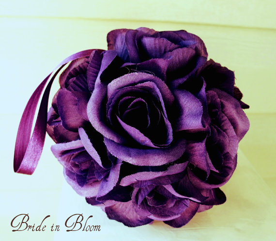 Mariage - Wedding flower balls flower girl pomander purple bouquet kissing ball wedding decoration