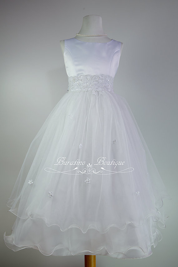 زفاف - Flower Girl Dress/ Communion White, Ivory, Pink, Special Occasion  Girls Dress,  (Ets0141w)