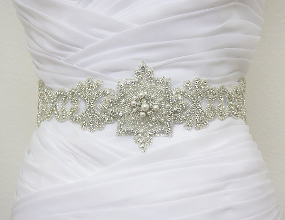 Mariage - GENEVA - Bridal Crystal Rhinestone And Pearls Sash, Rhinestone Bridal Belt, Wedding Beaded Sash, Rhinestone Wedding Belts