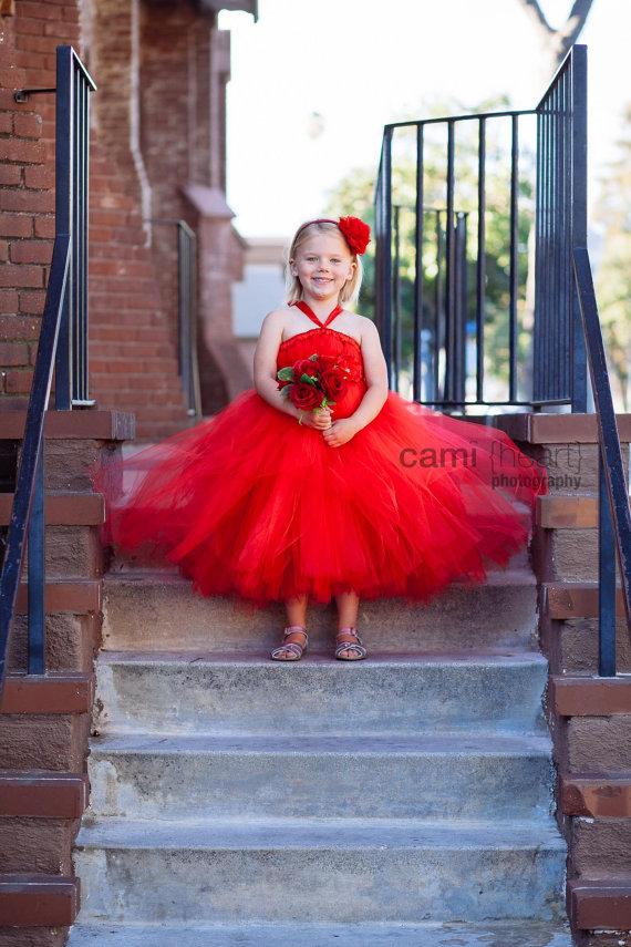 Mariage - Red Tutu Flower Girl Dress, Red Flower Girl Dress, Red Dress, Red Weddings