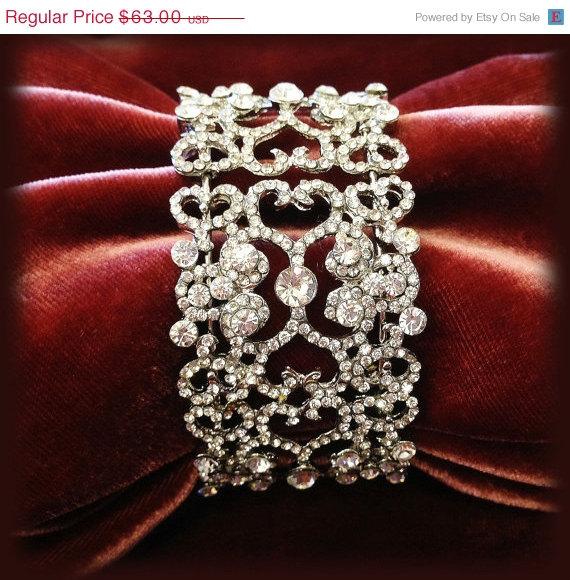 Wedding - Bridal bracelet, bridal cuff, crystal cuff, vintage inspired rhinestone bracelet , wedding jewelry, bridesmaid jewelry