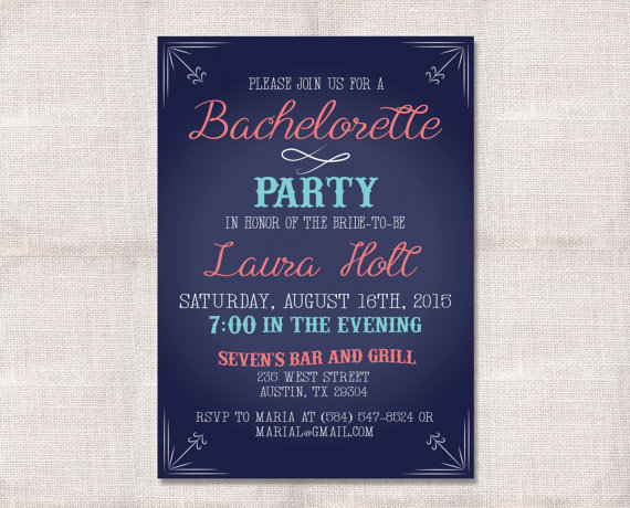Hochzeit - Bachelorette Party Invitation custom printable 5x7