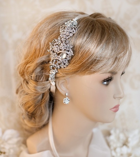 Hochzeit - 1920s Bridal Ribbon Headband, Deco Wedding Hair Accessory,  Wedding Hairband,  Vintage Style Headband - SIMONE