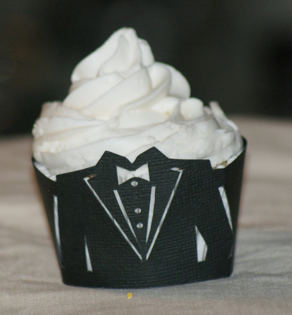Hochzeit - AAD Tuxedo Cupcake Wrappers, Set of 12