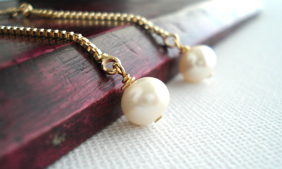Свадьба - Long Freshwater Pearl Earrings June Birthstone Chain Dangle Earrings Wedding Jewelry Bridal Gift Longue Boucles D'oreilles Perle